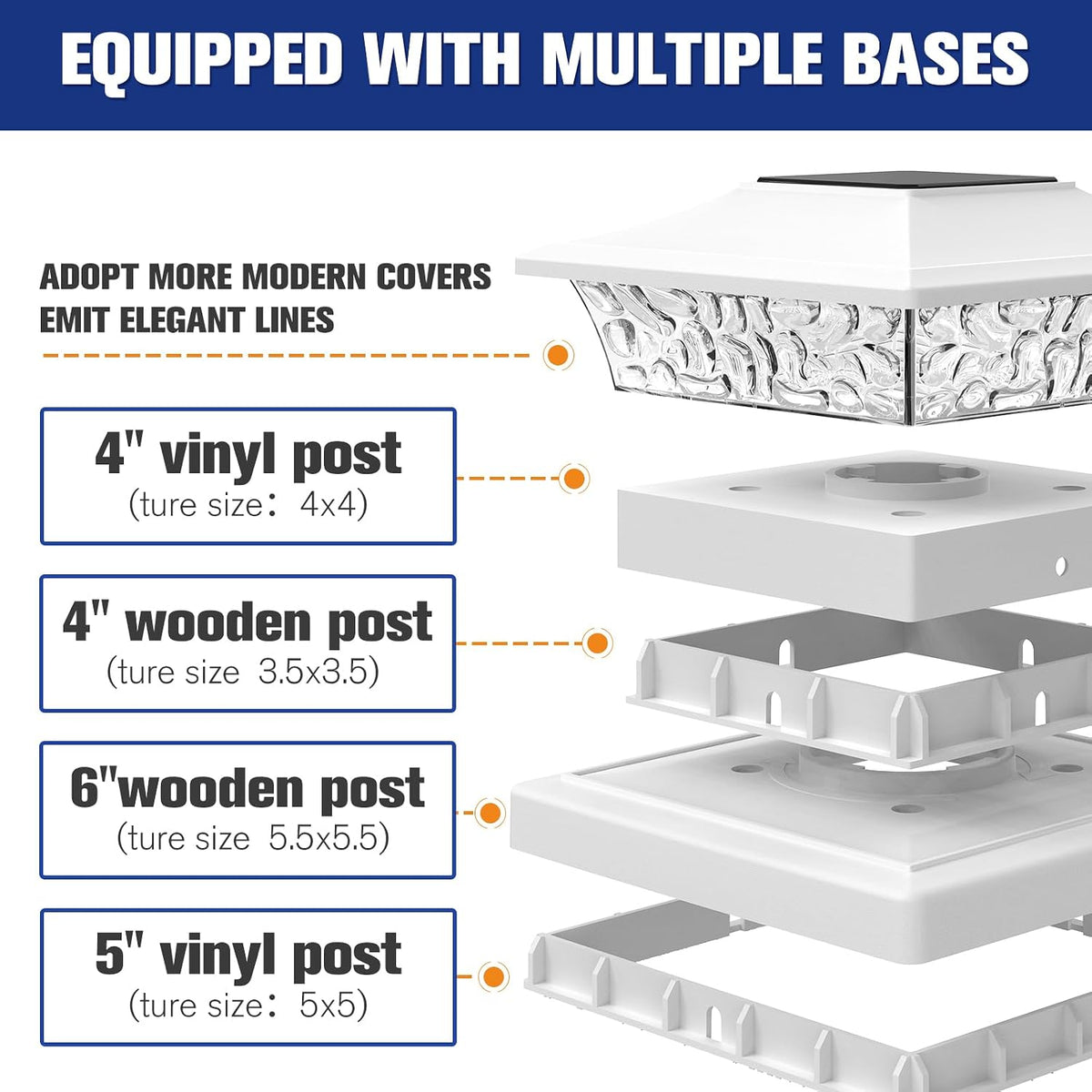 VOLISUN Solar Post Cap Lights, 2 Modes Outdoor Fence Lights (12Pack,White)