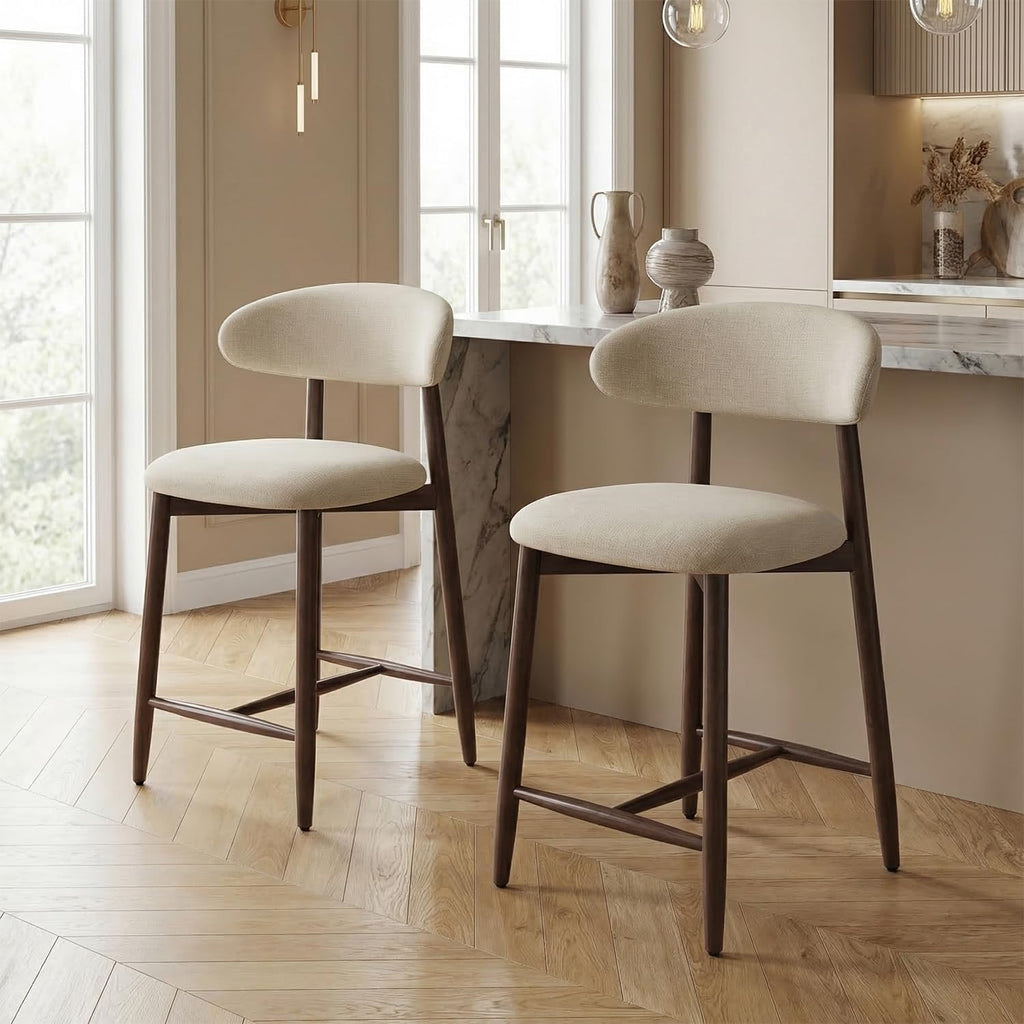 Bar Stools Set of 2, 25.6″ Counter Height Bar Stools with Wood Legs