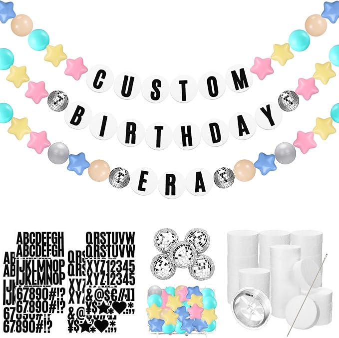 Giant Friendship Bracelet Garland Kit, DIY Birthday Banner with Letters Ball Jumbo Customizable Friendship Bracelet Decor for Halloween Christmas Wedding Party(Macaron Green, Gray, Khaki)
