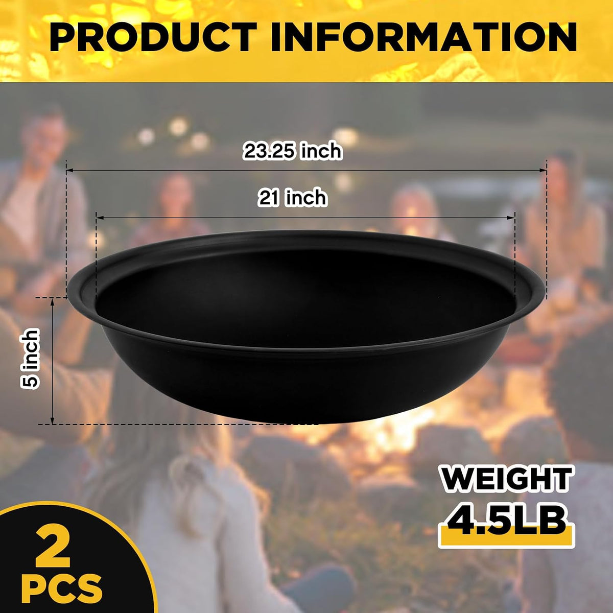 Maxdot 2 Pcs 23Inch Outdoor Fire Pit Bowl Replacement Insert, Carbon Steel