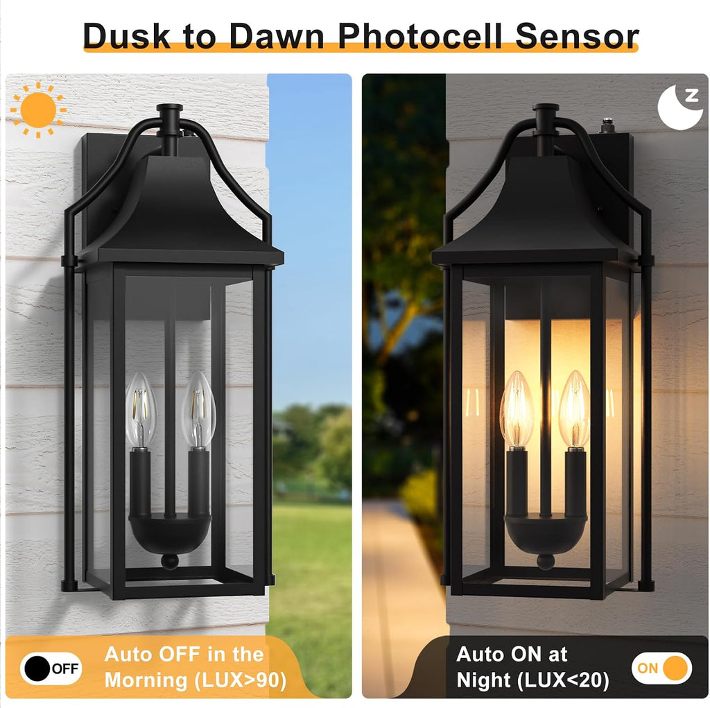 18IN Dusk to Dawn Outdoor Wall Sconce, 2-E12 Base Porch Light