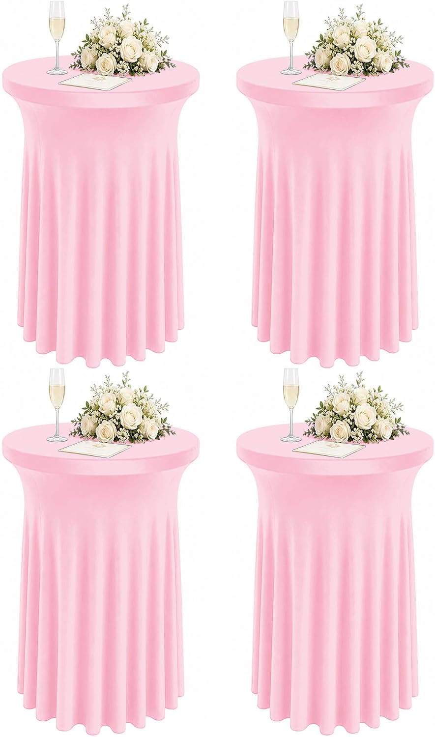 4 Packs 32 x 43 Inch Spandex Round Cocktail Table Skirts Stretch Cocktail Table Cover Fitted High Top Tables for Wedding Bar Party Banquet (Pink)