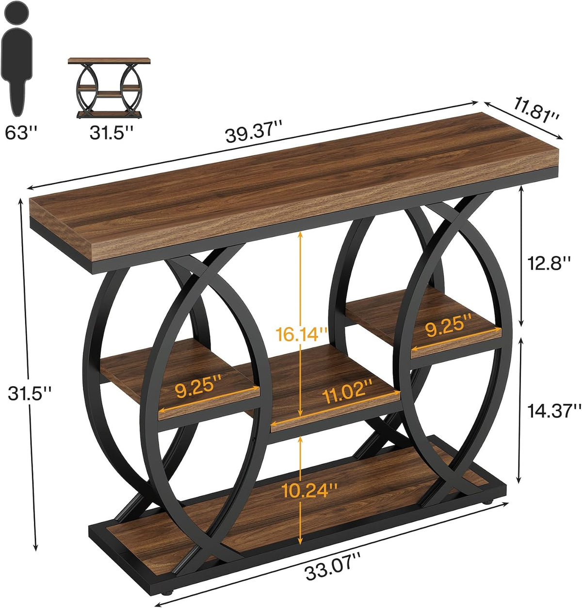 Tribesigns 39.4" Console Table, Sofa Table, Accent Tables, Rustic Brown