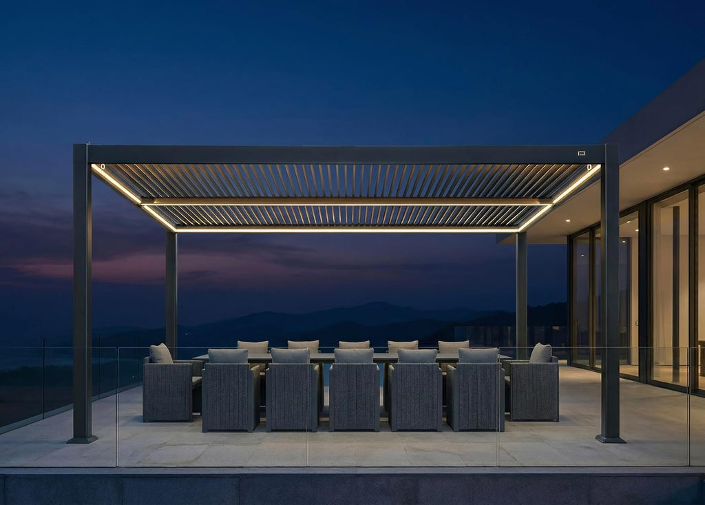 PURPLE LEAF 92KS Aluminum Pergola 10' x 16' with LED Strip Lights, Gray