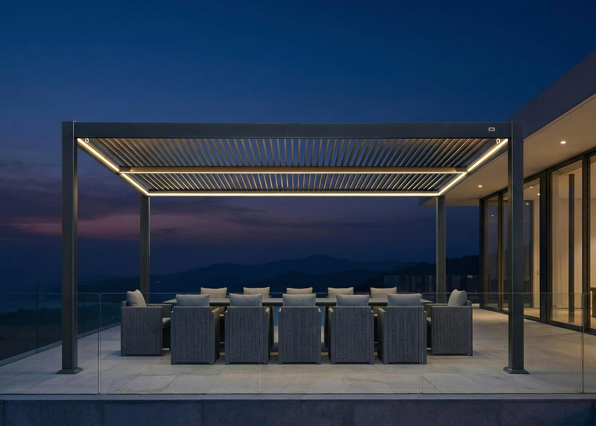 PURPLE LEAF 92KS Aluminum Pergola 10' x 16' with LED Strip Lights, Gray