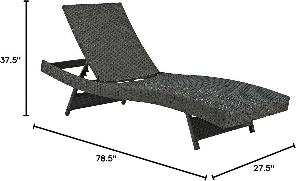 Modway Sojourn Wicker Rattan Outdoor Patio Sunbrella Fabric Chaise Lounge in Antique Canvas Beige