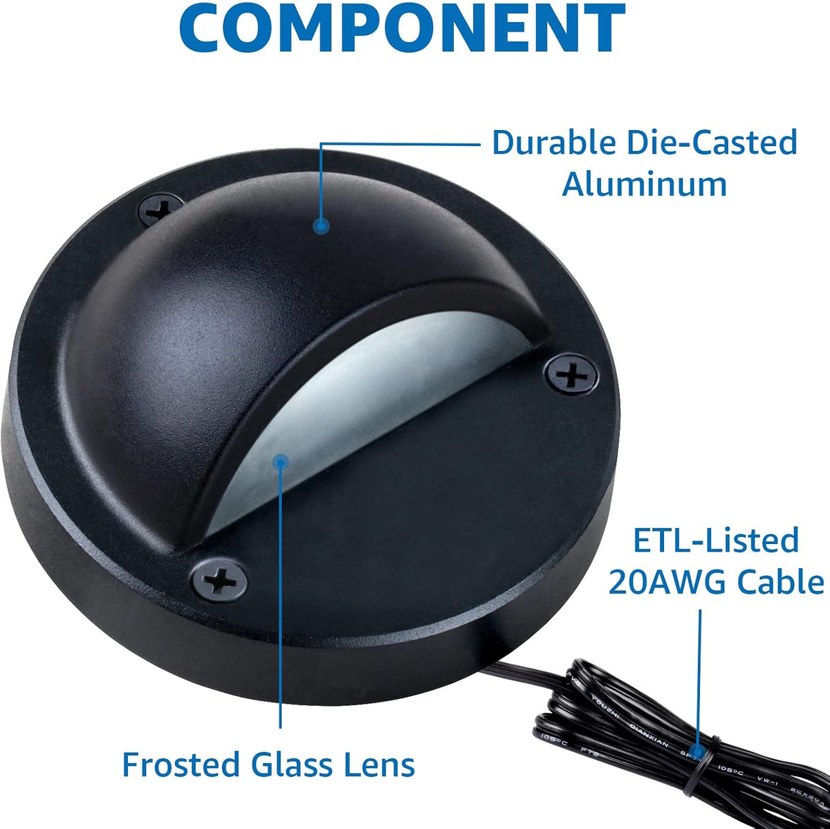 sunvie 4" low voltage deck lights 5w black showing dimensions