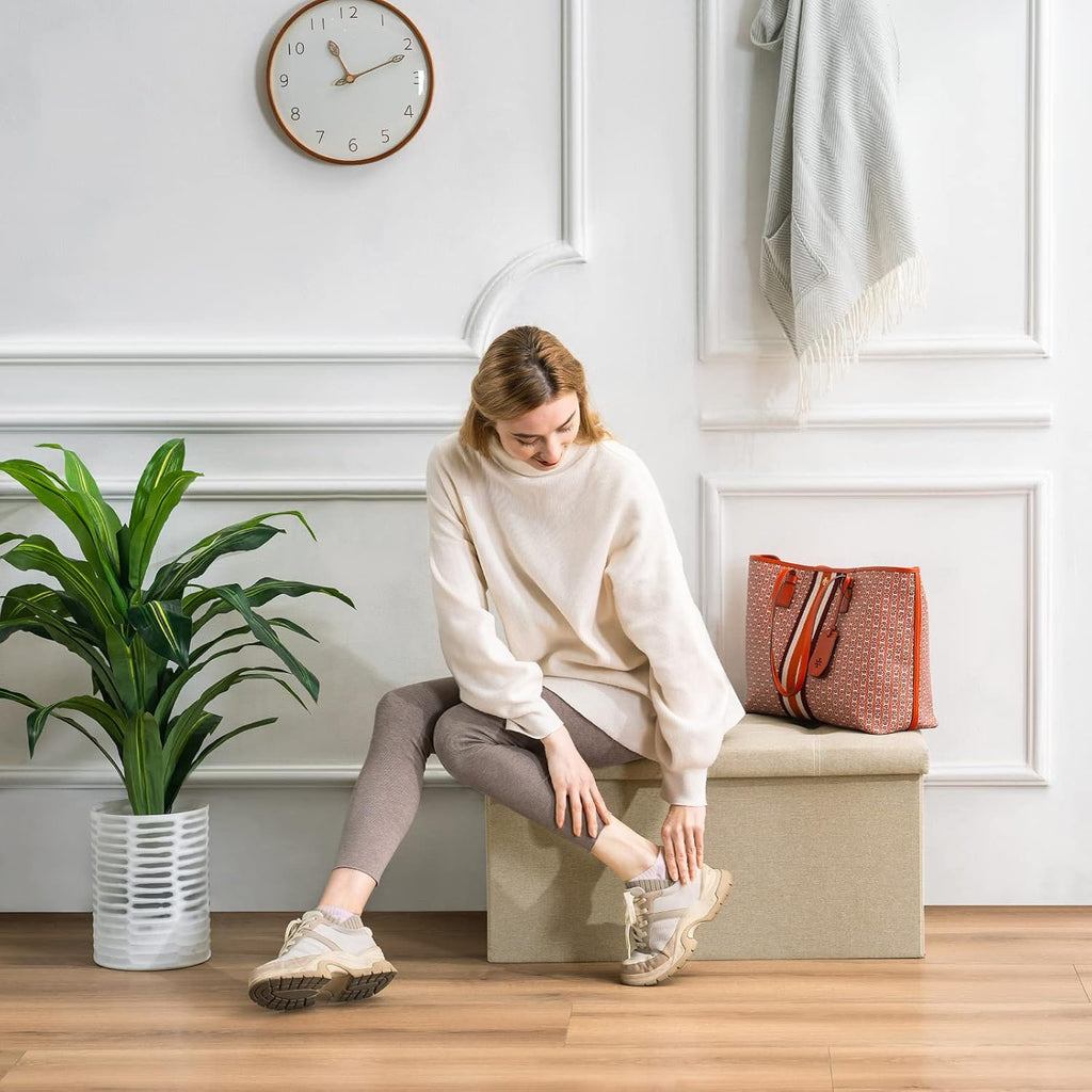 YOUDENOVA Ottoman with Storage, 30" Storage Ottoman Bench, Linen Beige