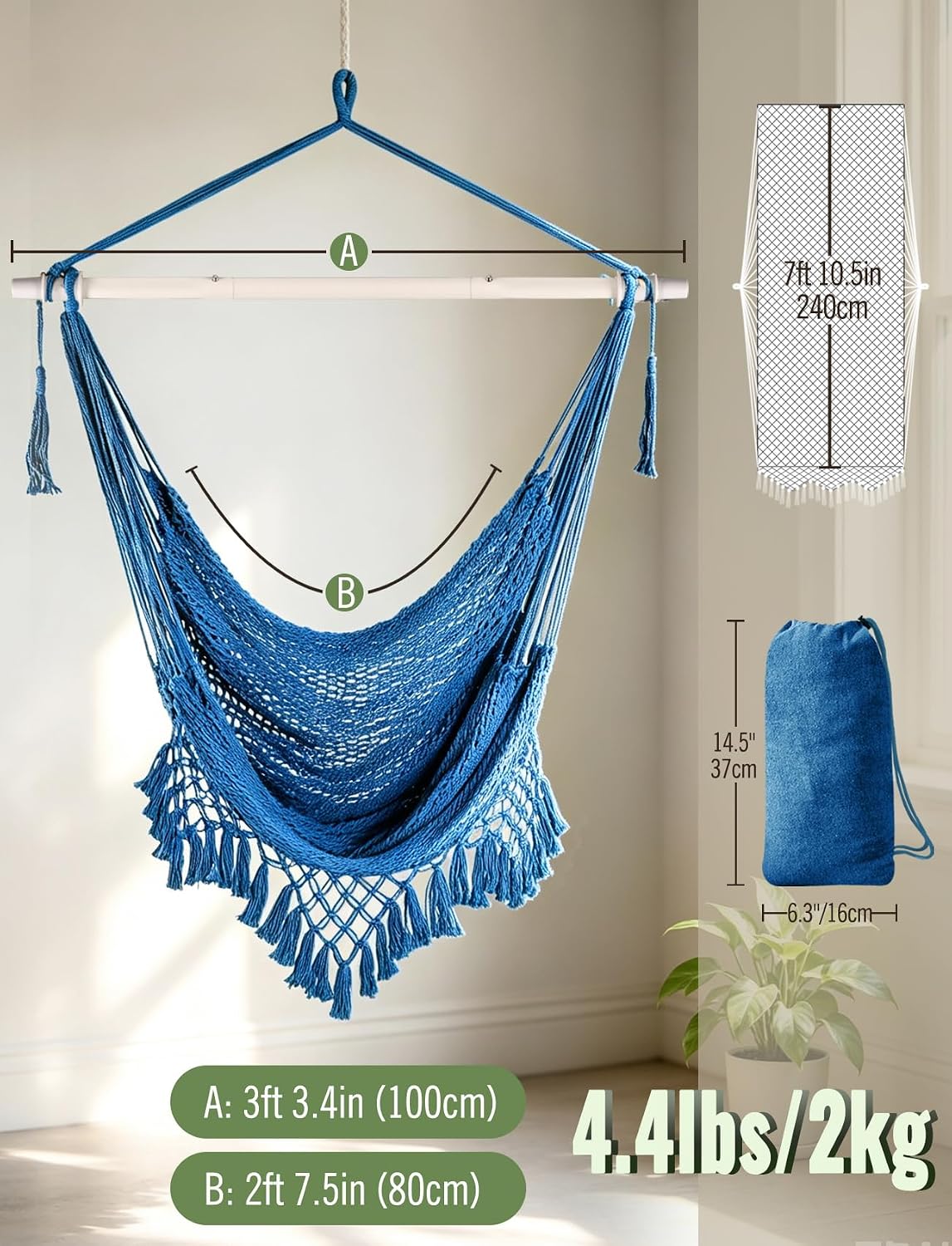 chihee hammock chair handmade woven mesh hanging seat, close-up detail