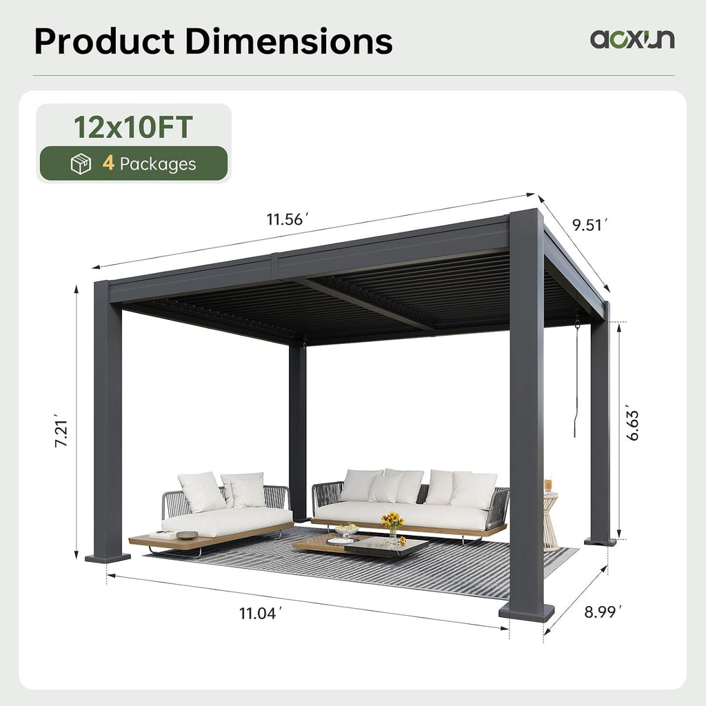 Aoxun Louvered Pergola 10x12, Outdoor Metal Pergola