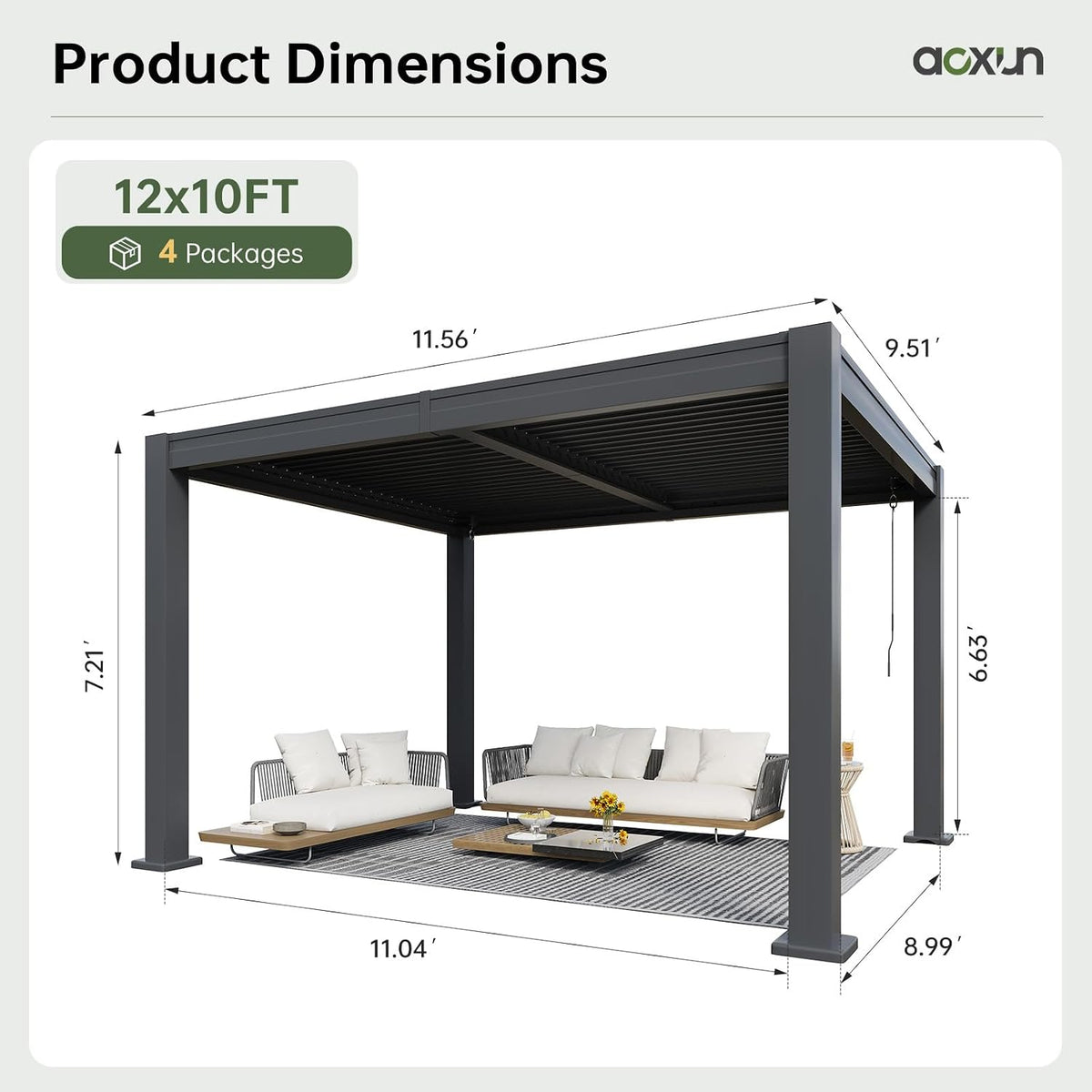 Aoxun Louvered Pergola 10x12, Outdoor Metal Pergola with Adjustable Louvers