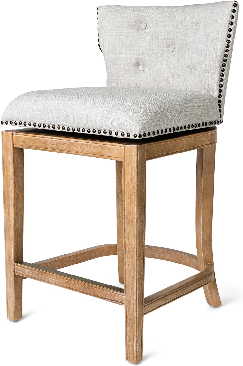Maven Lane Hugo Counter Stool, Weathered Oak, Sand Color, 26"