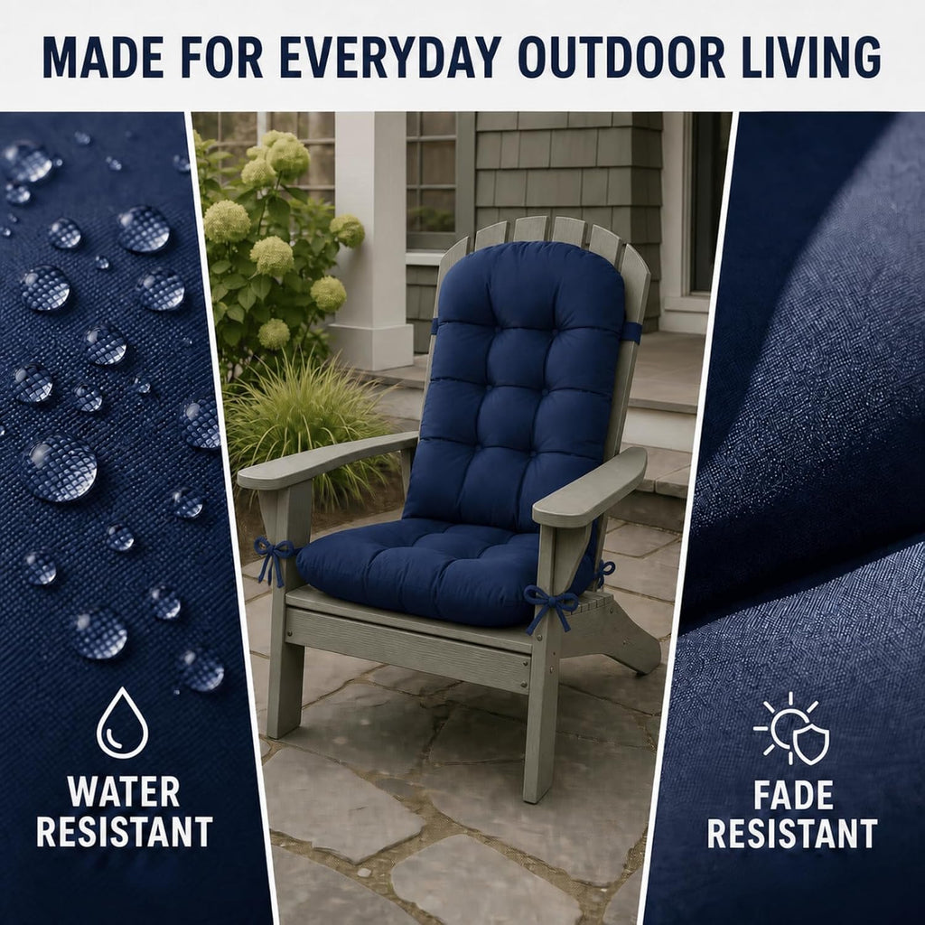 Rocking Chair Cushions Set of 2, Outdoor Thick Adirondack Chair Cushions, High Back Seat Pads for Porch Patio Chairs, Water & Fade Resistant Replacement Patio Furniture Cushion with Ties, Navy Blue
