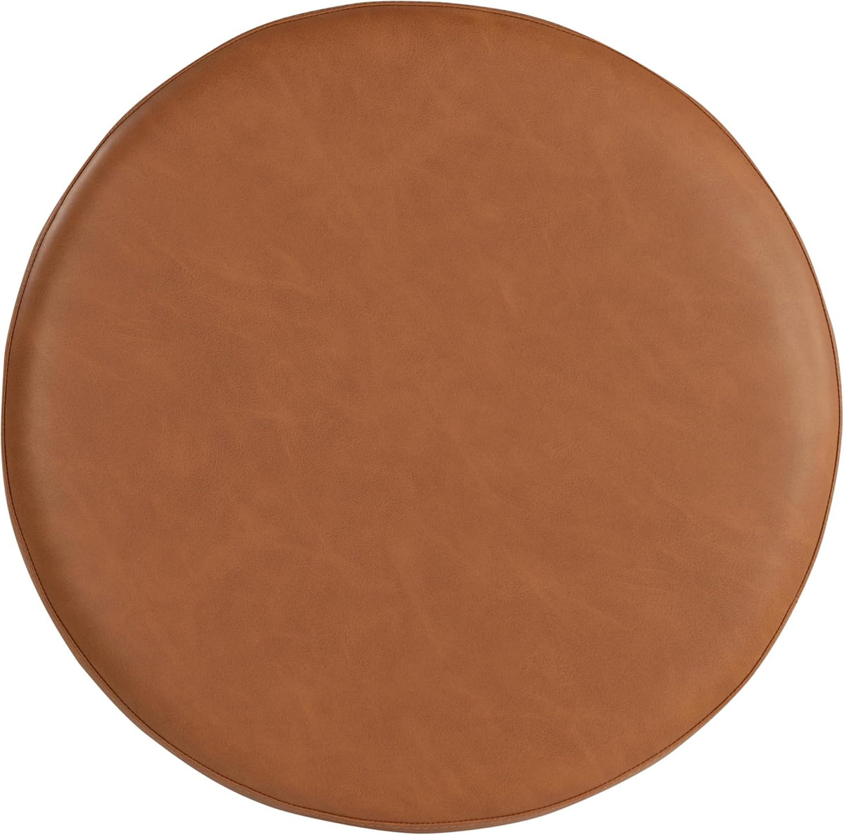 Lifestyle Solutions 19” Wentworth Ottoman Round Faux Leather Bench, Stationary Ottomans, Backless Chair, Footrest for Living Room, Footstool Office, Bedroom, Padded Seat, Caramel Brown