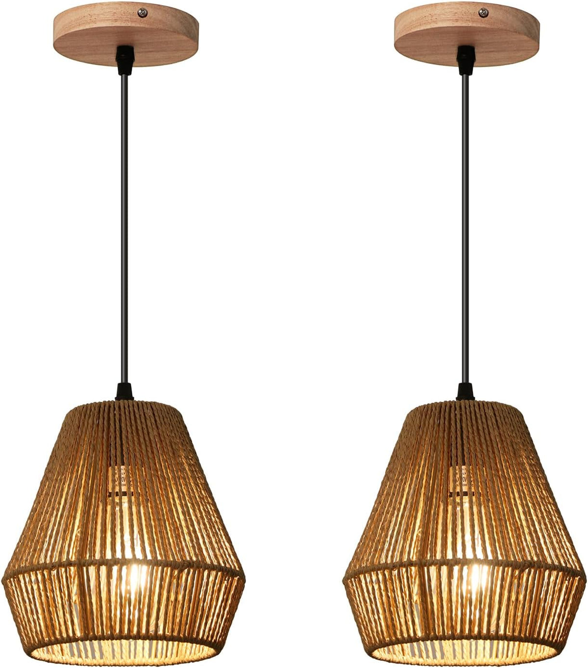 6.7'' Woven Rattan Pendant Light Fixtures, 2 Pack Boho Hanging Light