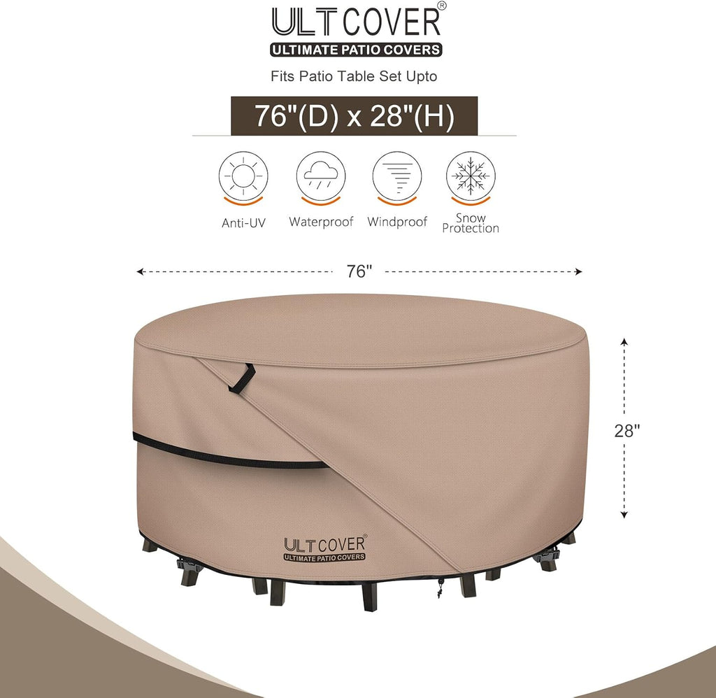ULTCOVER Waterproof Round Patio Table Cover 76 inch