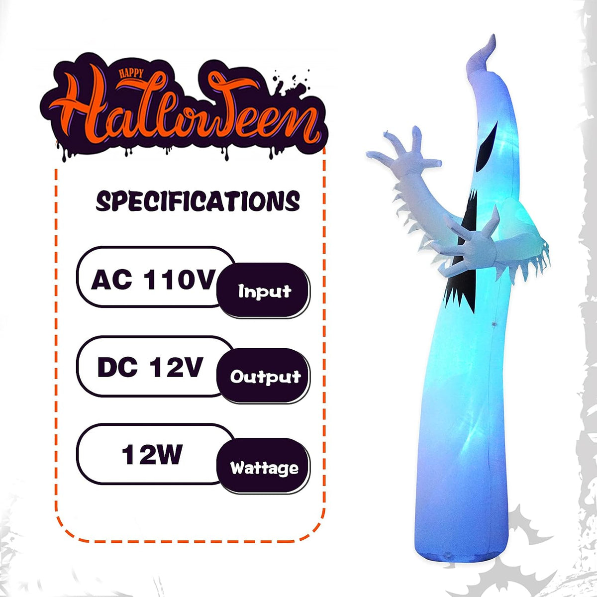 [3-Colored Flashing LED Lights] 12FT Giant Halloween Inflatables Ghost