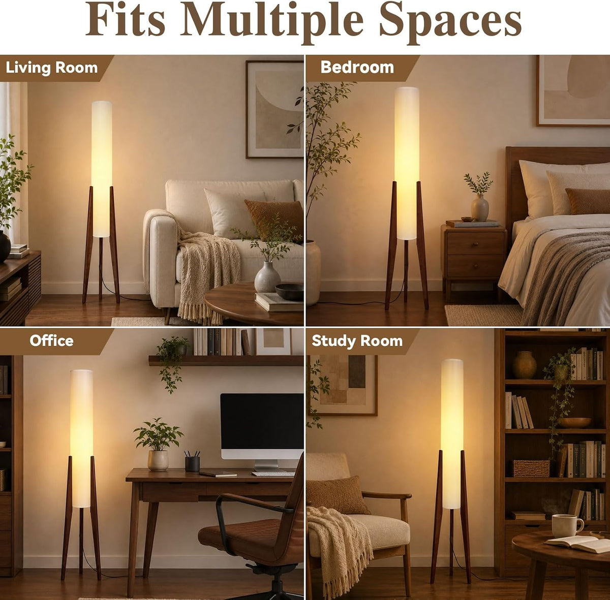 Wabi-Sabi 50" Wood Tripod Floor Lamp with Paper Lantern Inspired