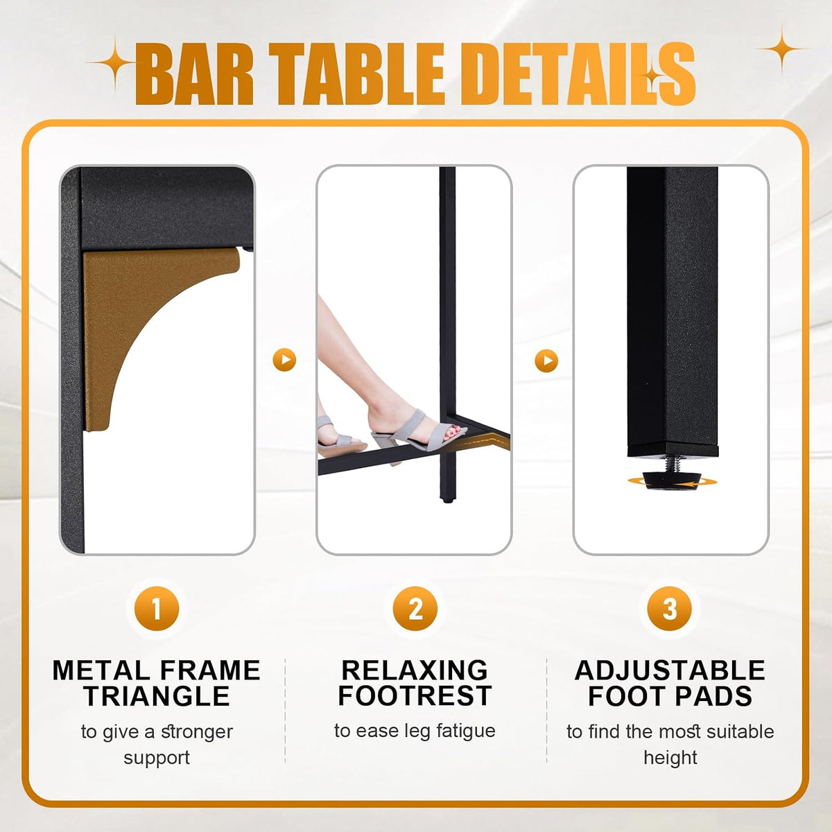 Karl home 71" Bar Table w/Triangular Support, 220 lbs, Black