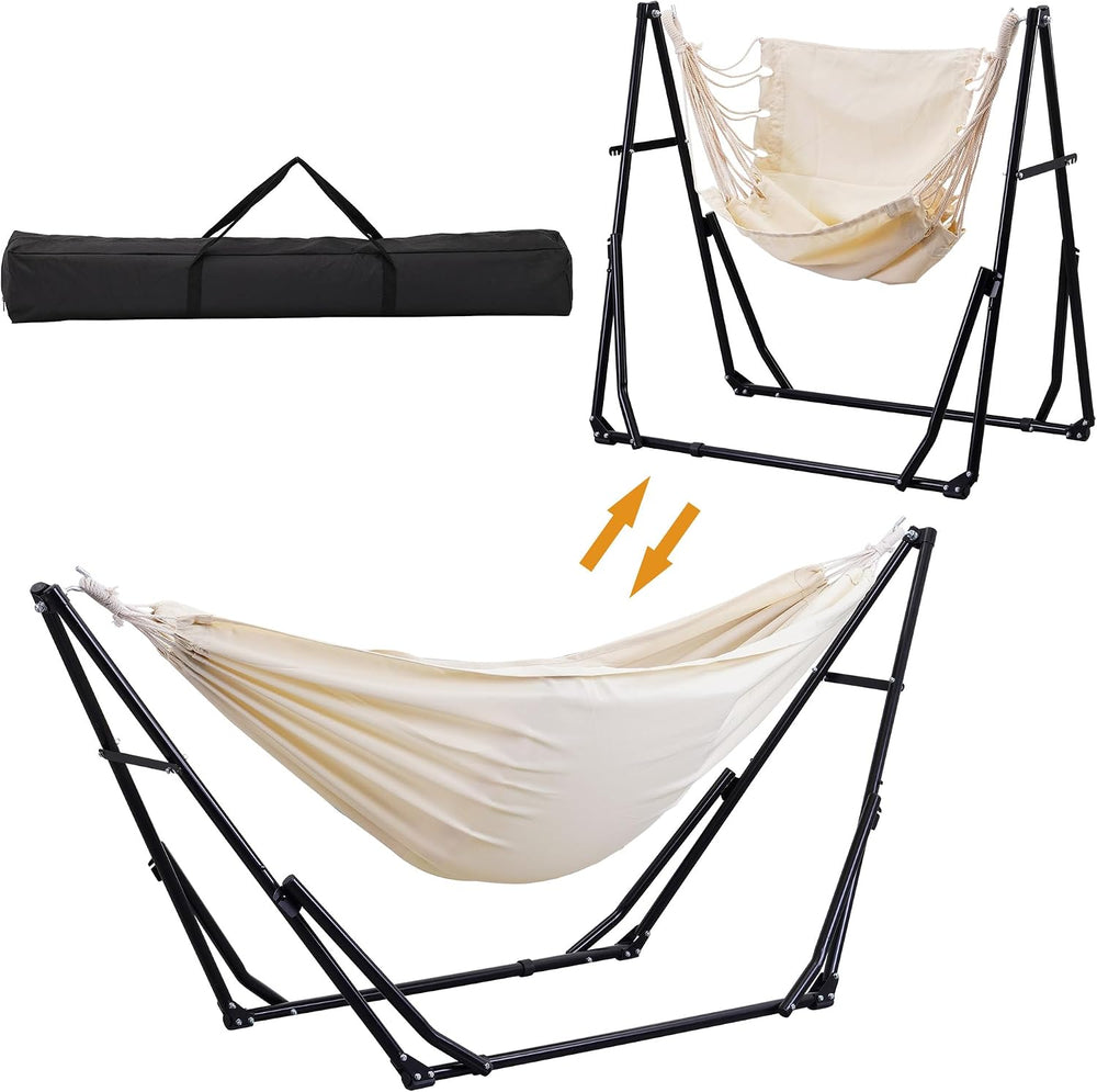 Ainfox Hammock with Foldable Stand, 2 in 1 Hammock and Swinging Chair with Ca...