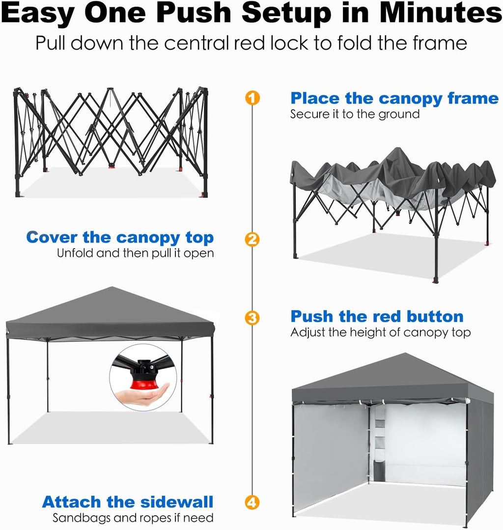 GAFETE 4 Sidewalls Pop Up Canopy, Commercial 10x10 Tent, Gray