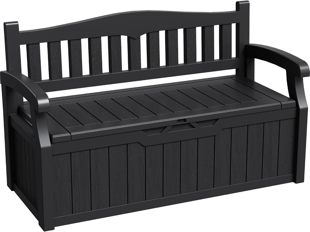 Greesum 80 Gallon Storage Bench Outdoor Deck Box with Armrest, Black