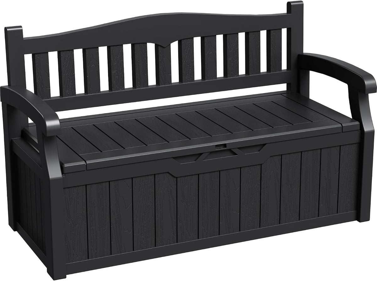 Greesum 80 Gallon Storage Bench Outdoor Deck Box with Armrest, Black