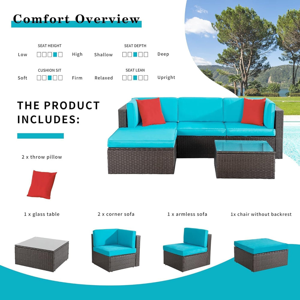 Shintenchi 5 Pieces Patio Furniture Sets Outdoor All-Weather Sectional Patio ...