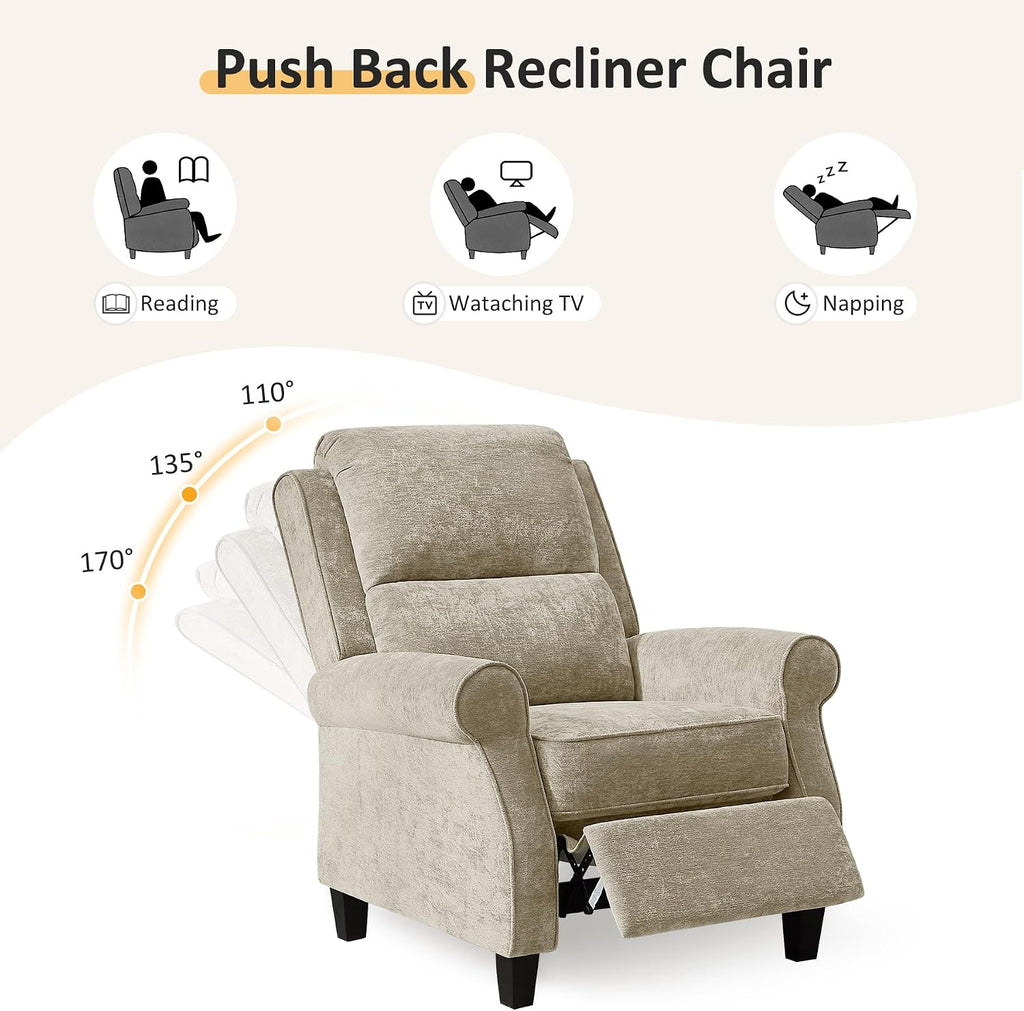 34.6" W Push Back Recliner Chair Set of 2, Chenille Camel