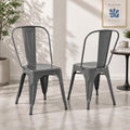 Gray Stackable Metal Dining Chairs, Set of 2