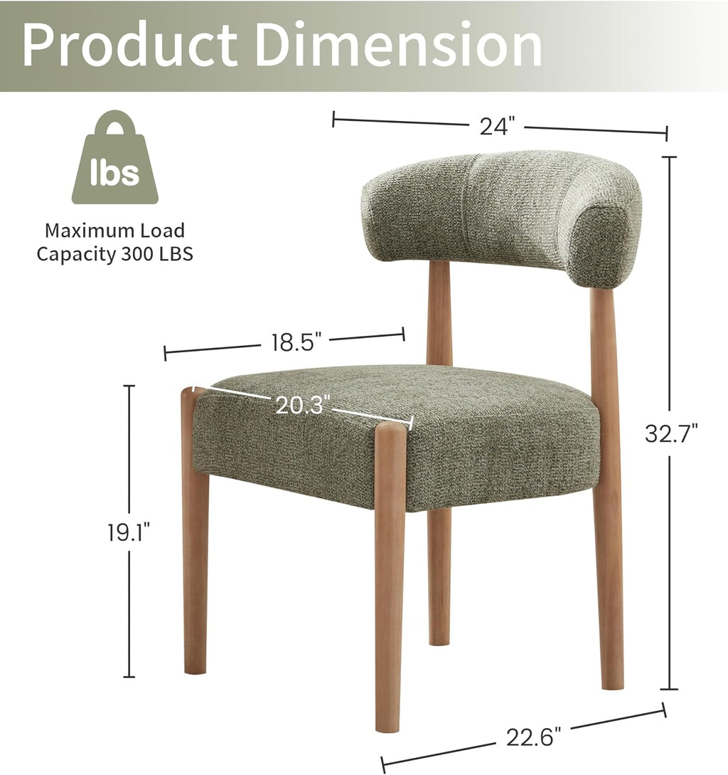 VKNOW Wooden Dining Chairs Set of 2 with Rubberwood Legs, Curved Backrest