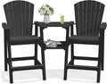 PLUUV Tall Adirondack Chairs Set of 2 with Double Connecting Trays, Black