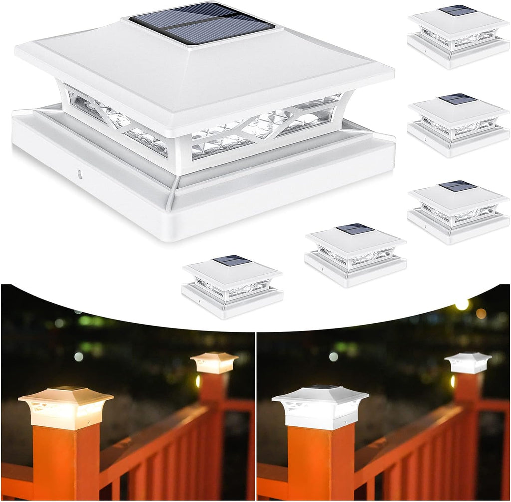 VOLISUN 6Pack Solar Post Cap Lights, 2 Color Modes Deck Lights, White