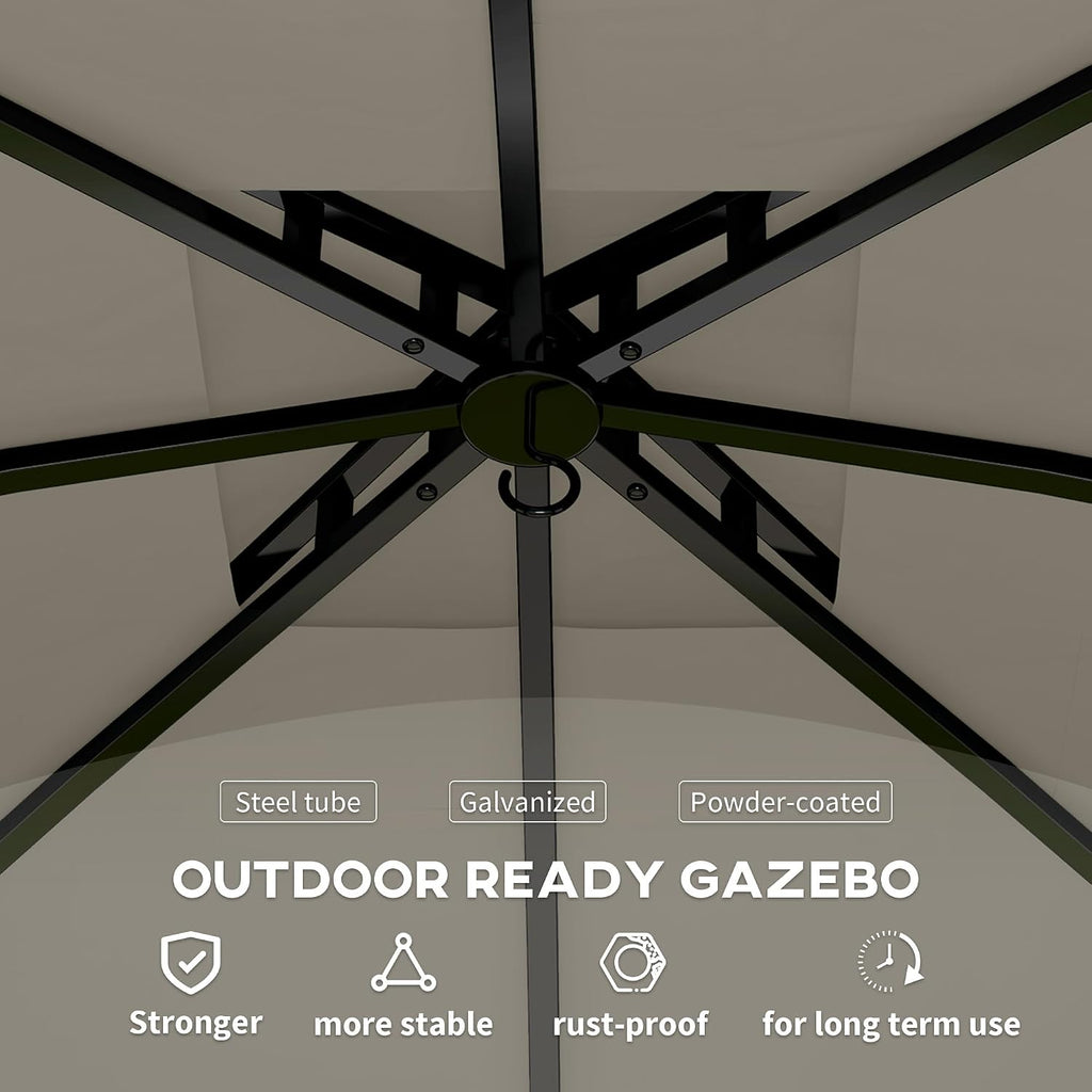 Outsunny 11' x 11' Outdoor Gazebo UV Protected with Curtains Light Gray