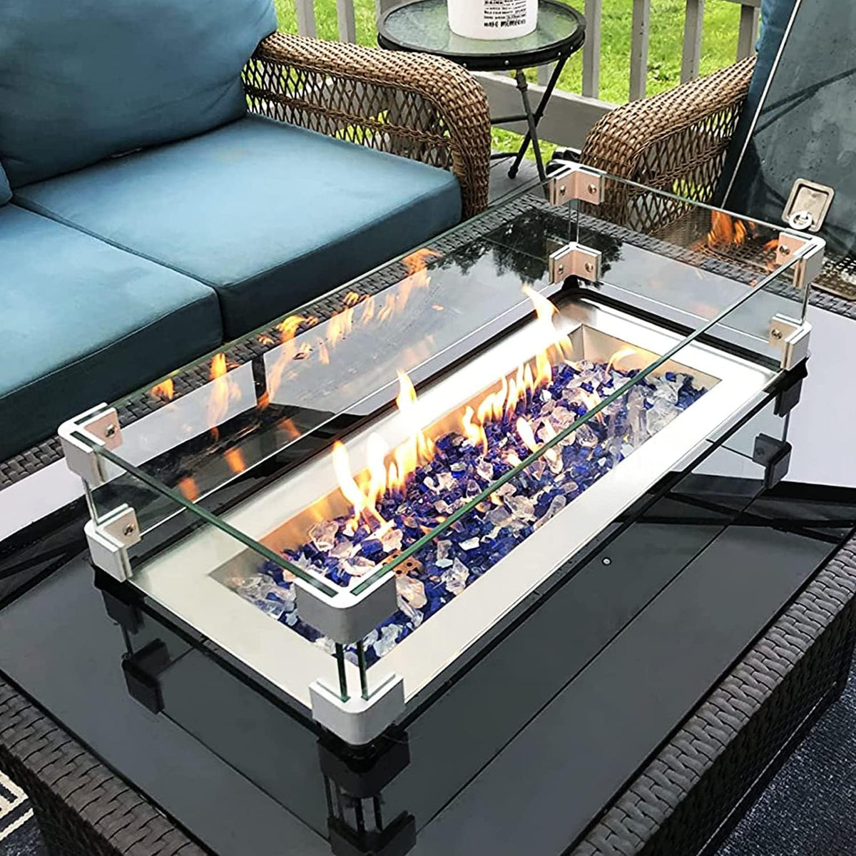MESIDA 23.5"x23.5"x6" Fire Pit Glass Wind Guard, Tempered Glass Firepit Table Shield, Thick and Sturdy, with Hard Aluminum Corner Bracket