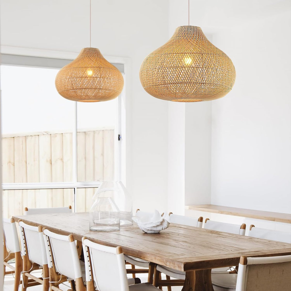 large rattan pendant light, 19.7" rattan boho wicker showing dimensions