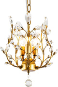 Garwarm 3-Light Gold Crystal Chandelier, Small Chandelier Pendant Light