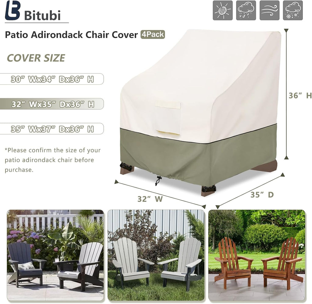 Bitubi Waterproof 4 Pack Patio Adirondack Chair Cover for Outdoor Chair Size Up to 32W x 35D x 36H inch,Outdoor Lawn Patio Furniture Covers (Beige)