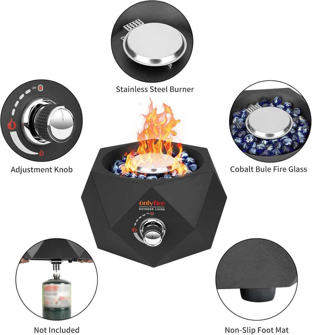 14" Modern Gas Fire Pit Bottom-Mounted for Table with Umbrella Hole, FP003