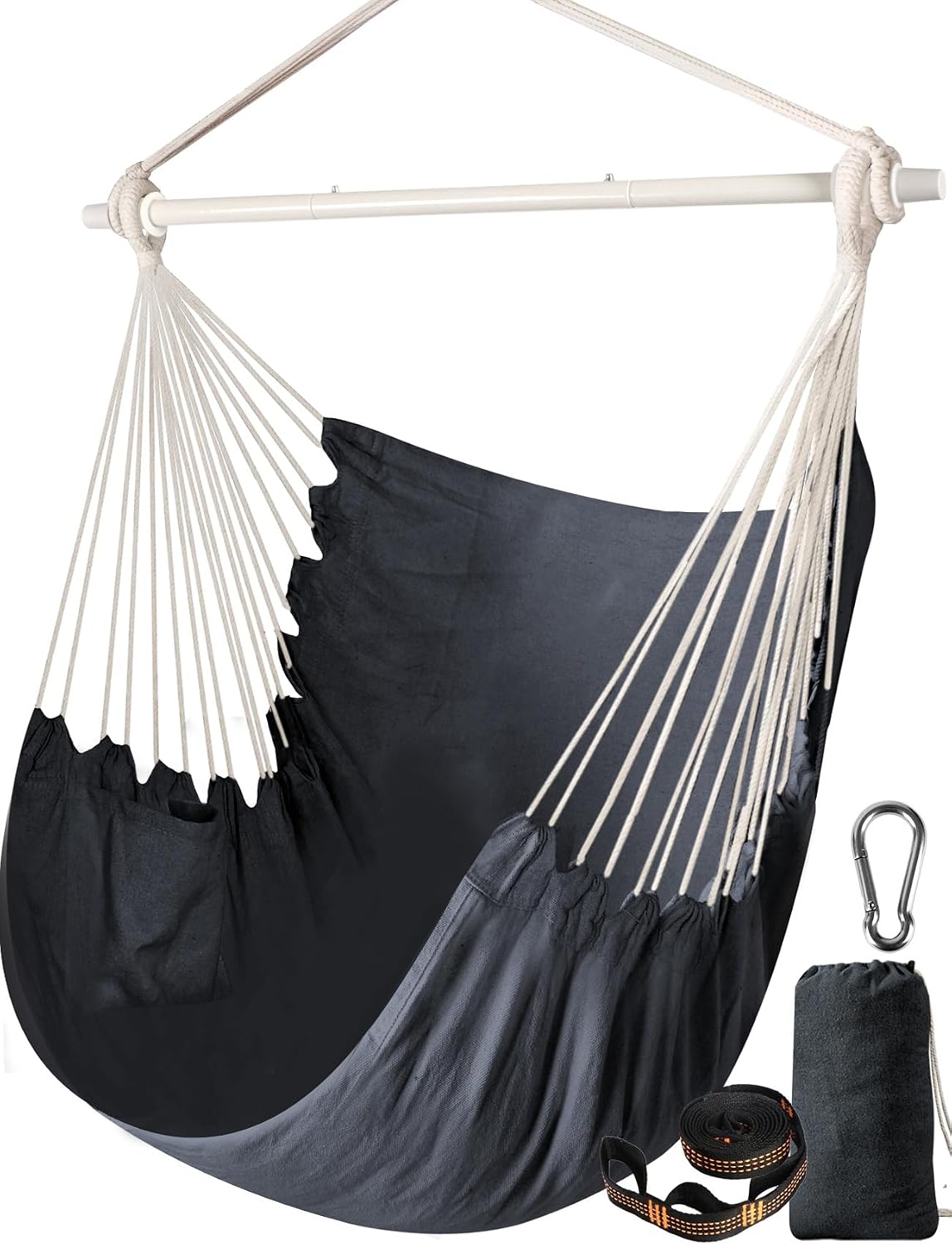 Chihee Hammock Chair Swing - Strong Metal, Collapsible, Portable, Max 500 lbs, Comfy Seat, Patio & Lawn, Cotton Blended, Indoor/Outdoor