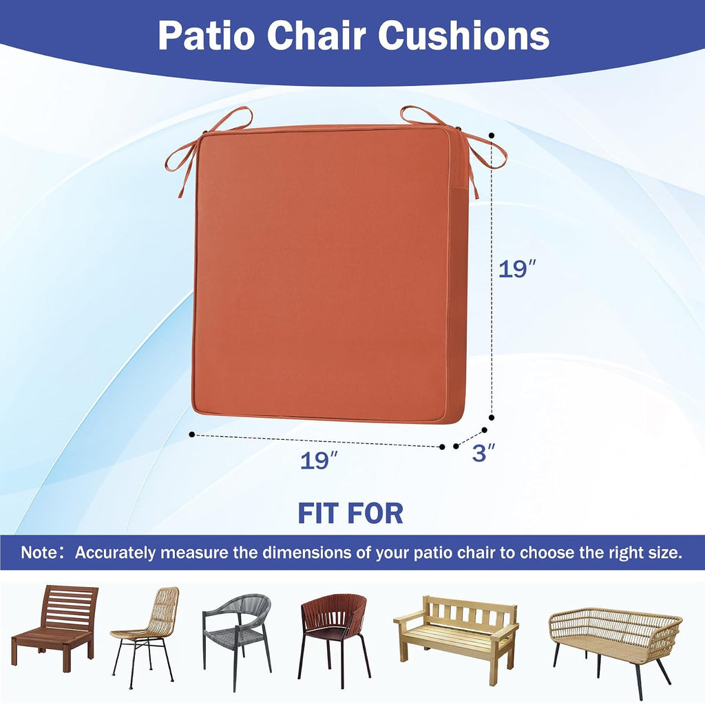 IASEAHK Patio Chair Cushions, 19" x 19" x 3" Outdoor Chair Cushions Set of 4, Waterproof Outdoor Cushions for Patio Furniture, Outdoors Seat Cushions with Handle and Ties, Spice