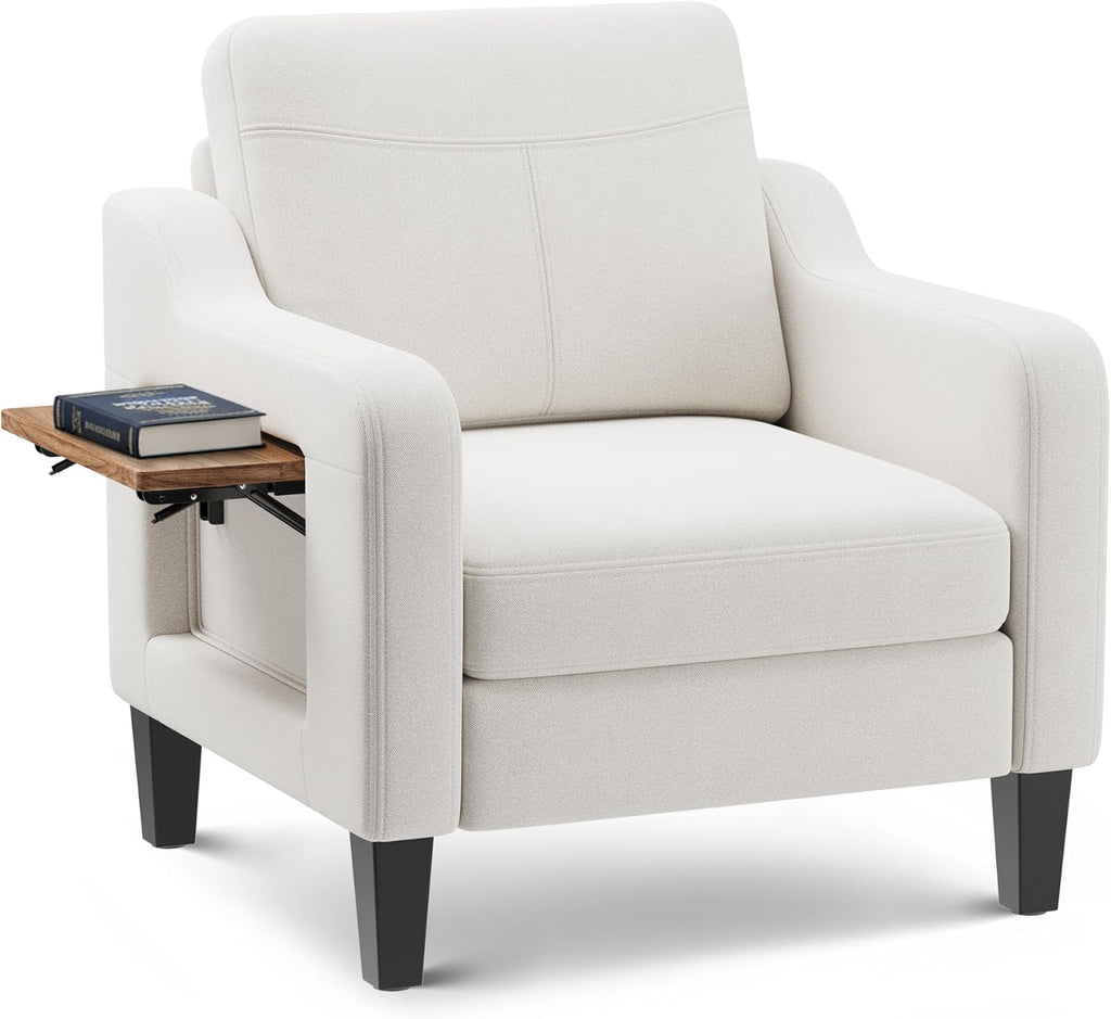 Upholstered Accent Chair with Foldable Side Table for Living Room