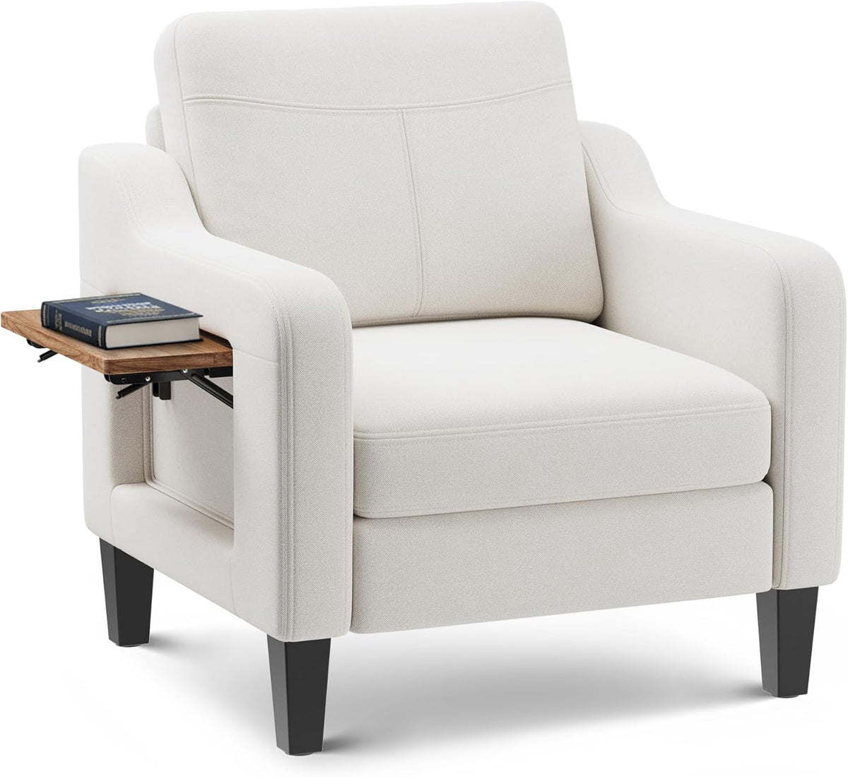 Upholstered Accent Chair with Foldable Side Table for Living Room