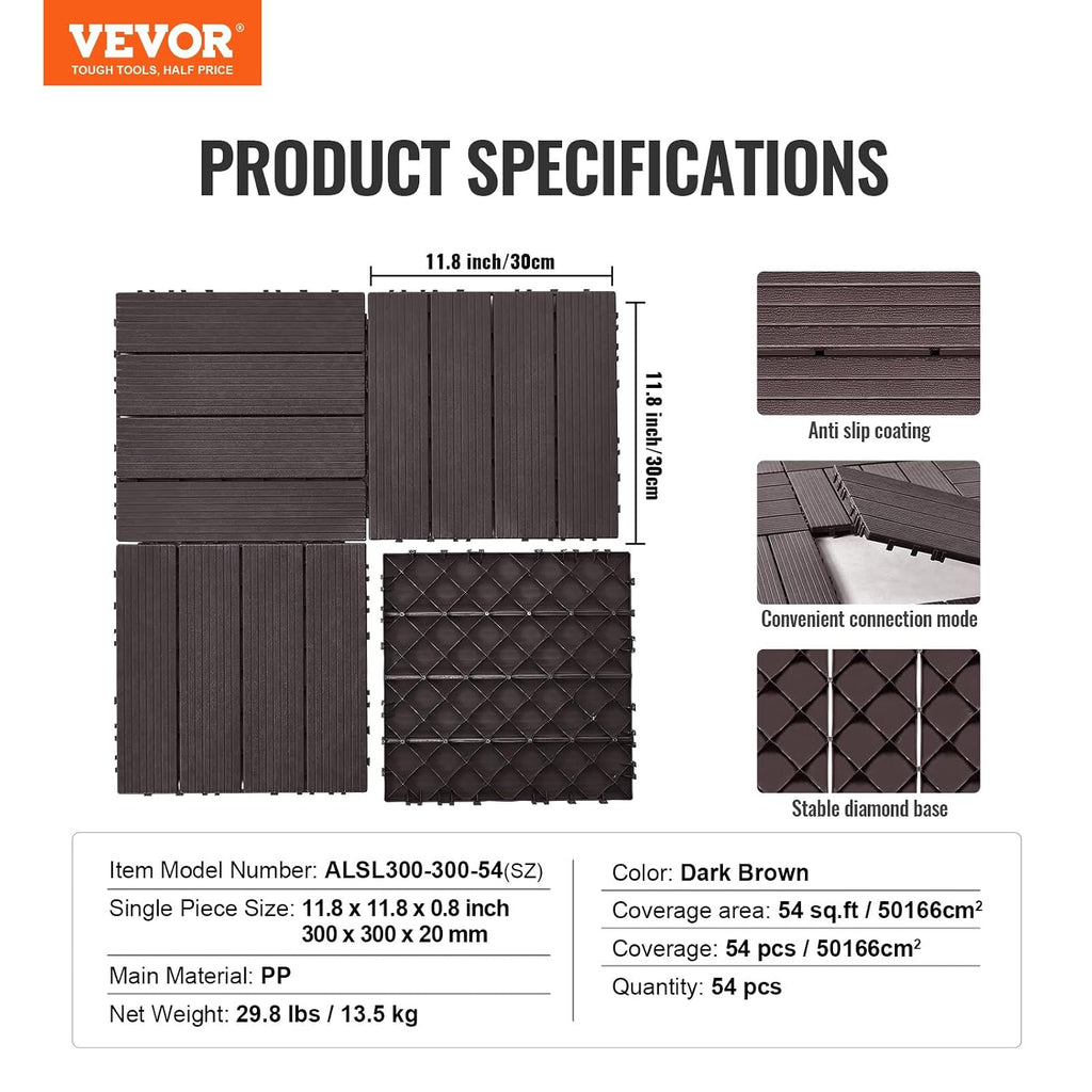 vevor 54 sq. ft plastic interlocking deck tiles on a desk or shelf