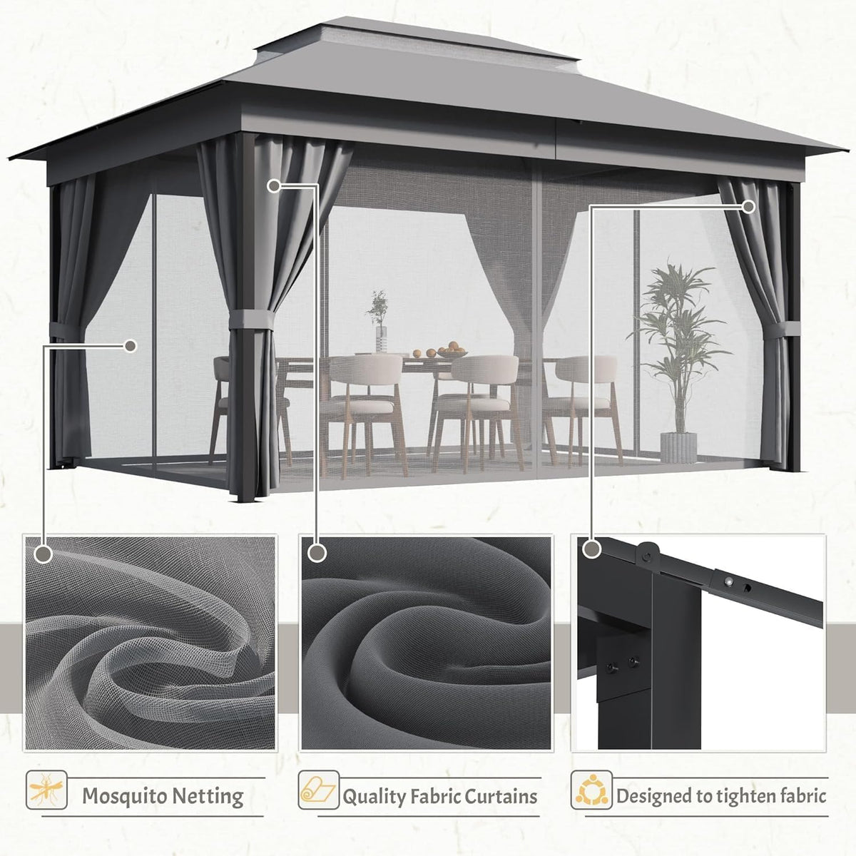 Devoko 10'x13' Outdoor Gazebo for Patio, Heavy Duty Steel Frame Canopy