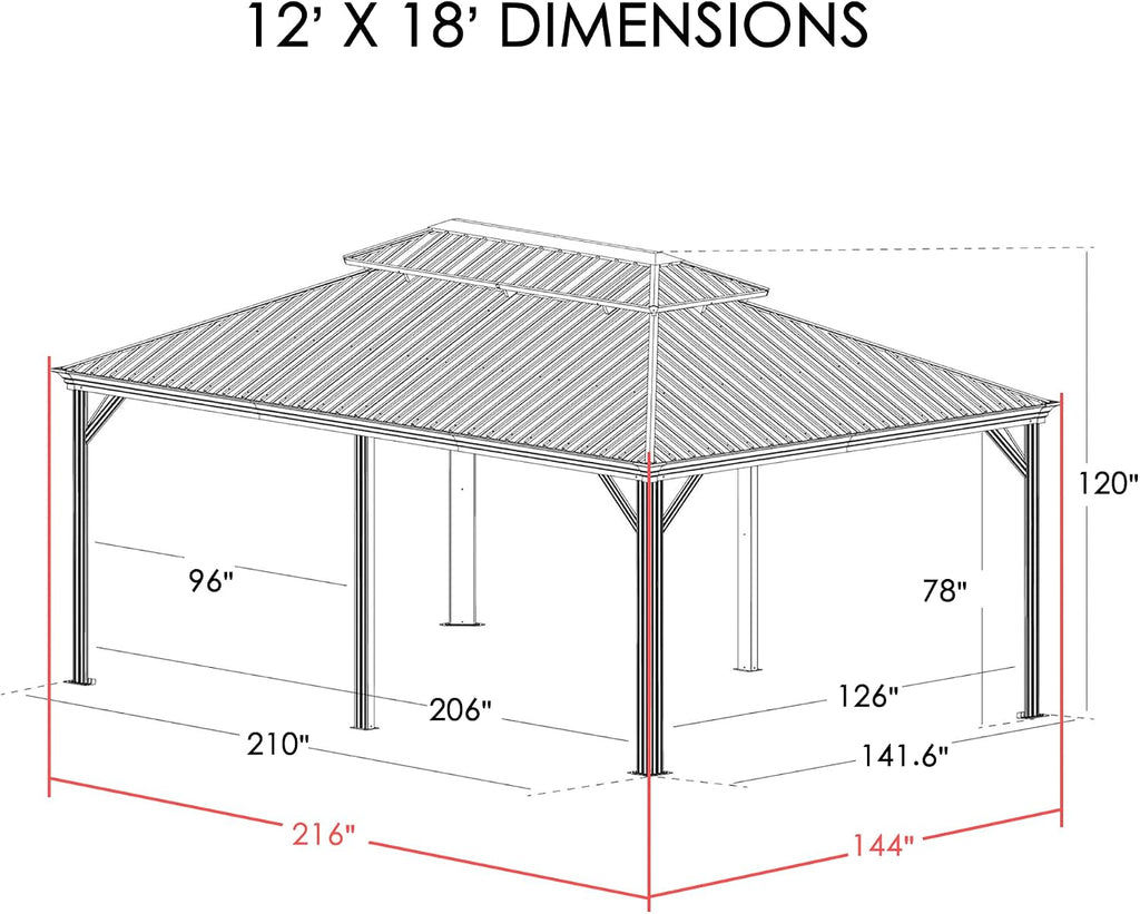 Kozyard Alexander 12' x 18' Hardtop Gazebo, Aluminum Frame