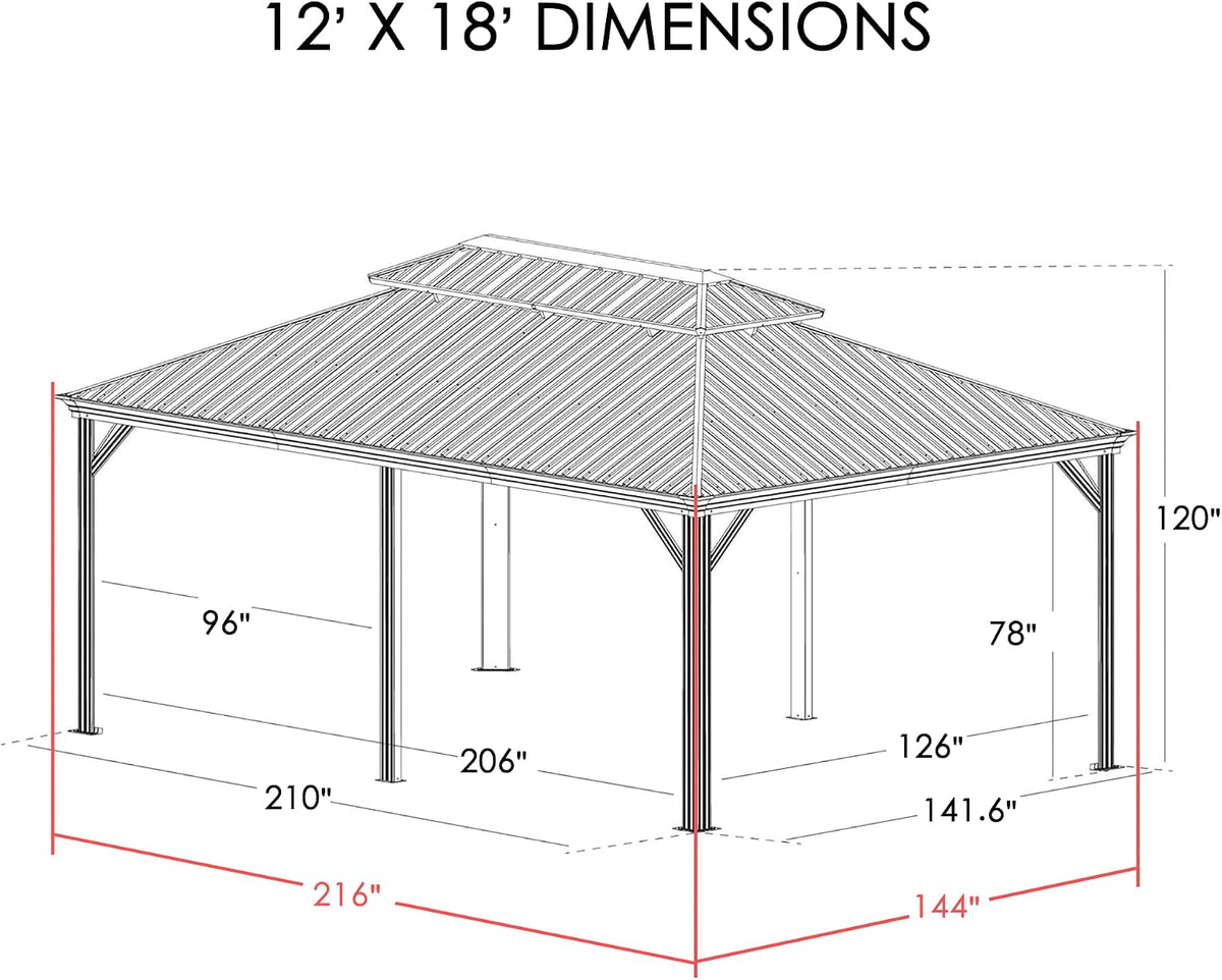 Kozyard Alexander 12' x 18' Hardtop Gazebo, Aluminum Frame