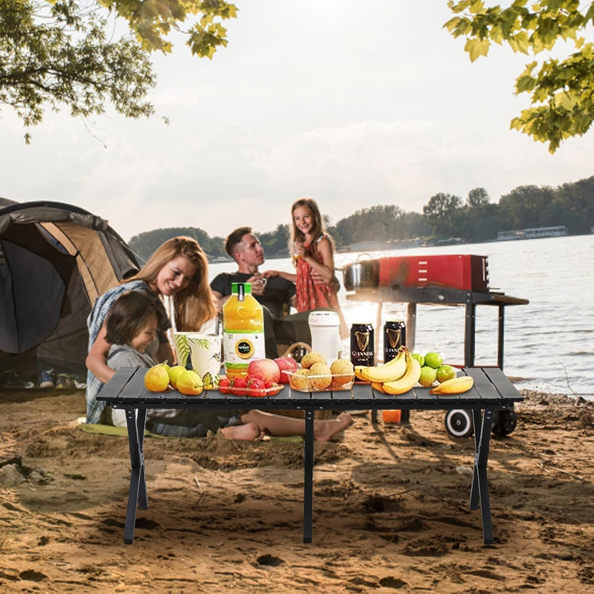 BOOSDEN Aluminum Roll-up Camping Table, Portable Low Picnic Table with Bag