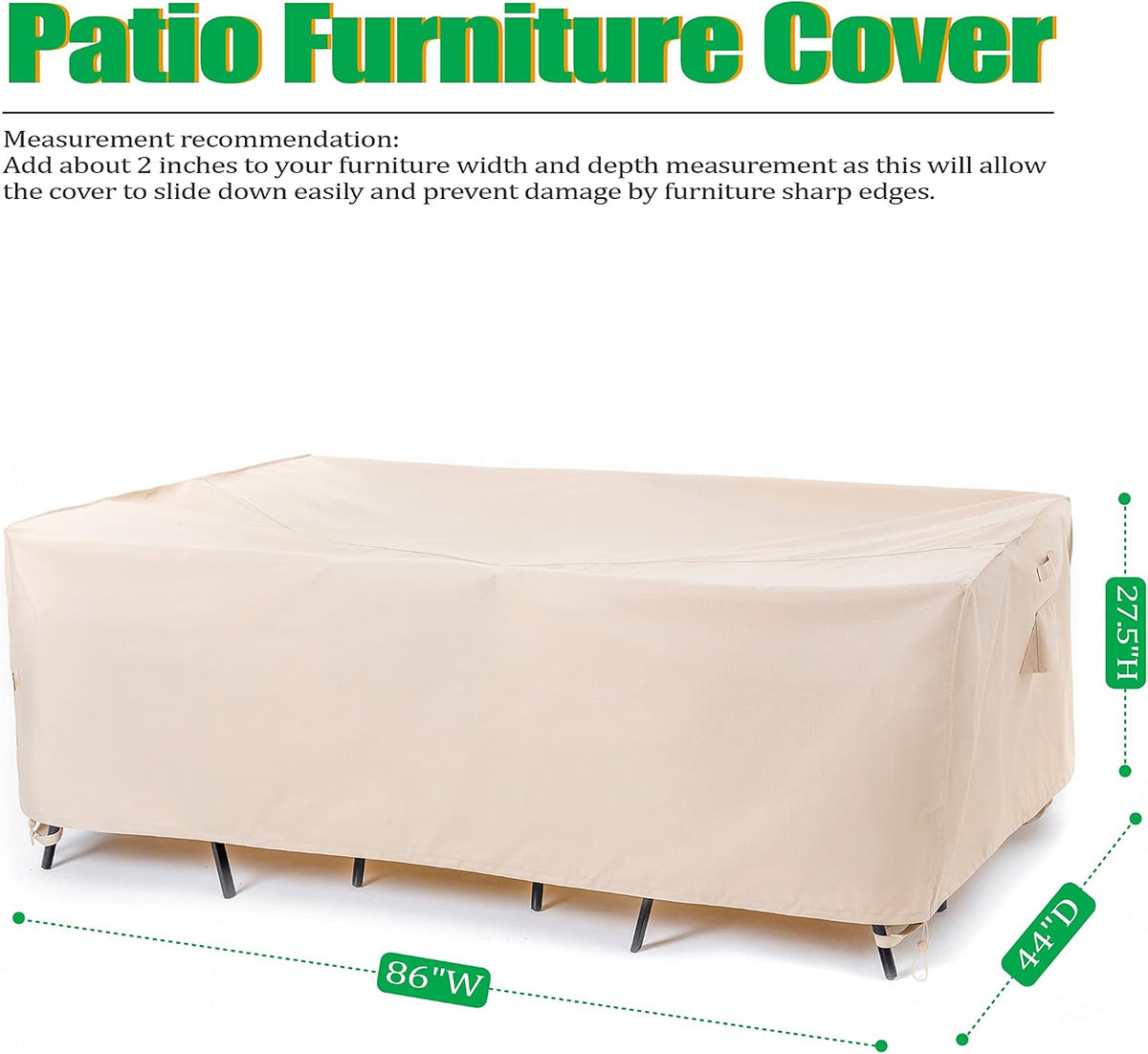 F&J Outdoors Patio Furniture Covers, Beige, 86"W x 44"D x 27.5"H