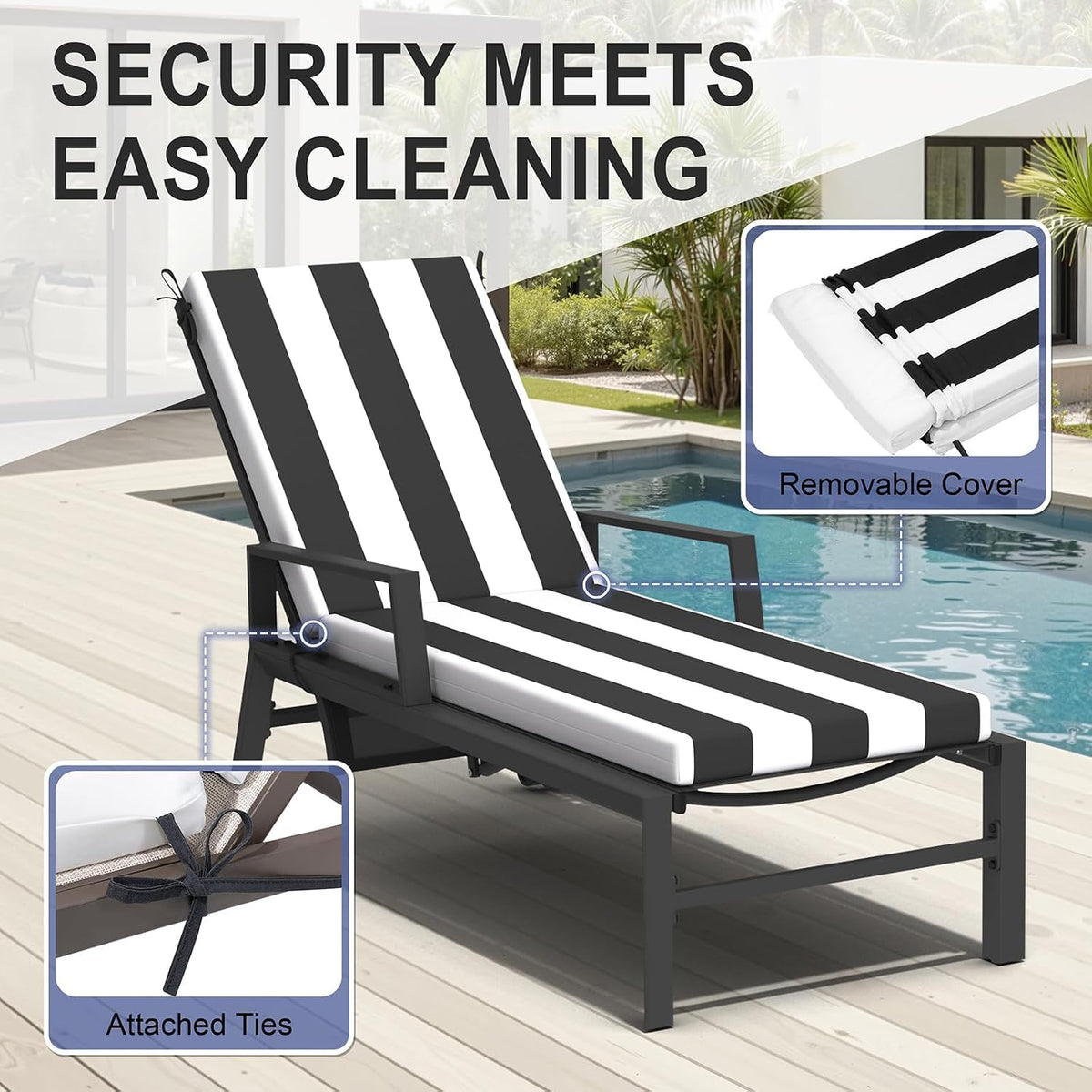 Crestlive Chaise Lounge Cushions Outdoor Set of 2, 72"x21", Water Resistant